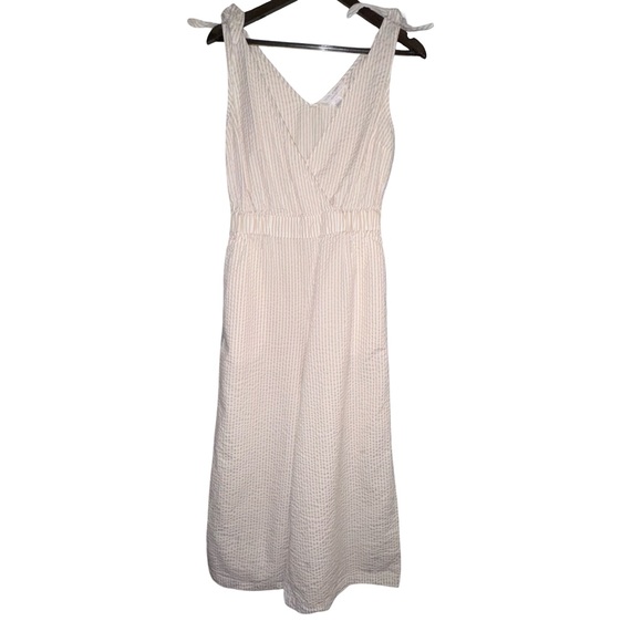 Level Eight Seersucker Stripe Wide Leg Jumpsuit Tie Shoulder Culotte Romper Sz S - Picture 2 of 6